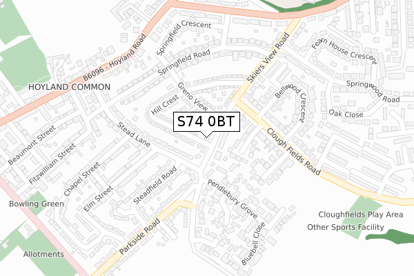 S74 0BT map - large scale - OS Open Zoomstack (Ordnance Survey)