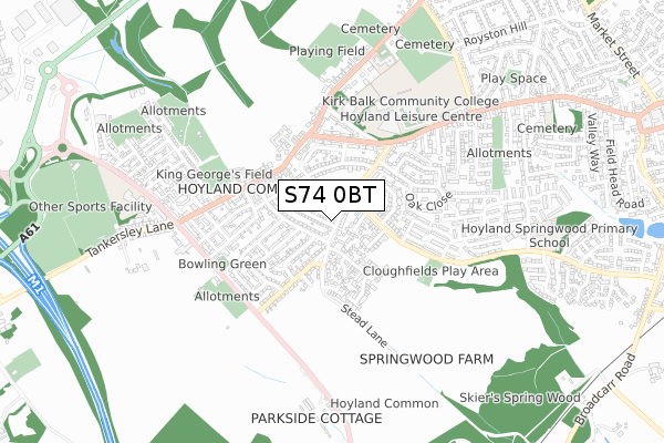 S74 0BT map - small scale - OS Open Zoomstack (Ordnance Survey)