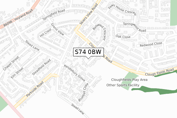 S74 0BW map - large scale - OS Open Zoomstack (Ordnance Survey)