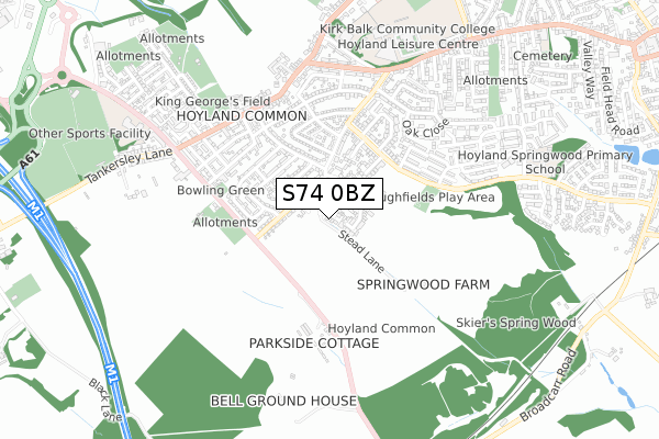 S74 0BZ map - small scale - OS Open Zoomstack (Ordnance Survey)