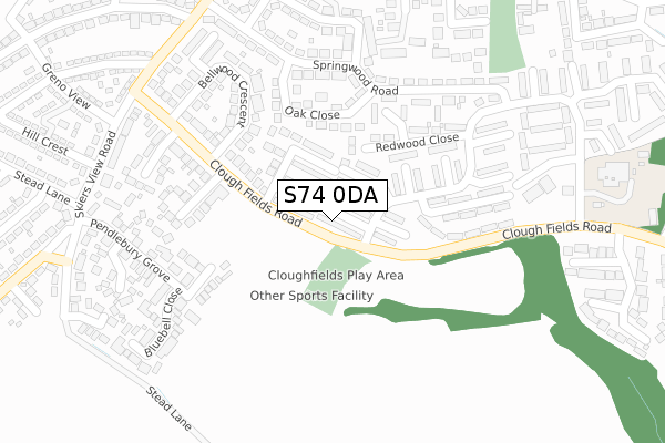 S74 0DA map - large scale - OS Open Zoomstack (Ordnance Survey)