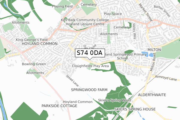 S74 0DA map - small scale - OS Open Zoomstack (Ordnance Survey)