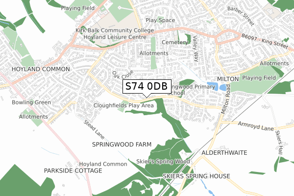 S74 0DB map - small scale - OS Open Zoomstack (Ordnance Survey)