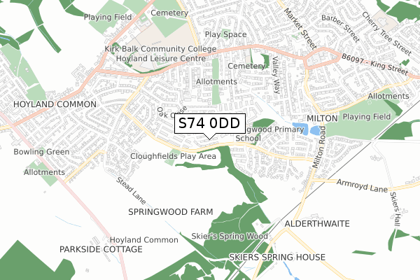 S74 0DD map - small scale - OS Open Zoomstack (Ordnance Survey)