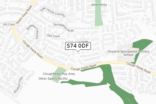 S74 0DF map - large scale - OS Open Zoomstack (Ordnance Survey)