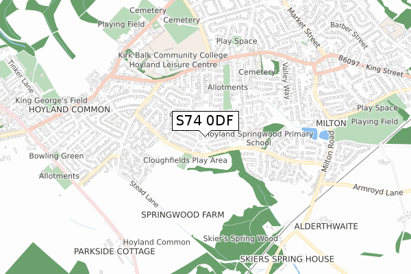 S74 0DF map - small scale - OS Open Zoomstack (Ordnance Survey)