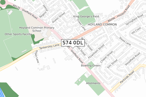 S74 0DL map - large scale - OS Open Zoomstack (Ordnance Survey)