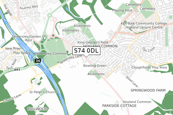 S74 0DL map - small scale - OS Open Zoomstack (Ordnance Survey)