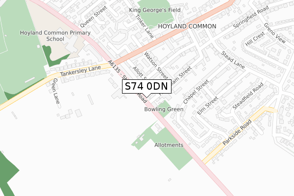 S74 0DN map - large scale - OS Open Zoomstack (Ordnance Survey)