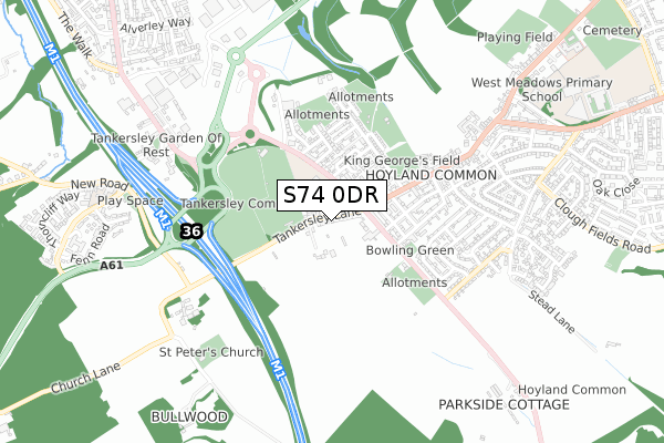 S74 0DR map - small scale - OS Open Zoomstack (Ordnance Survey)