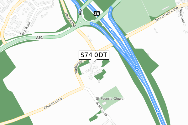 S74 0DT map - large scale - OS Open Zoomstack (Ordnance Survey)