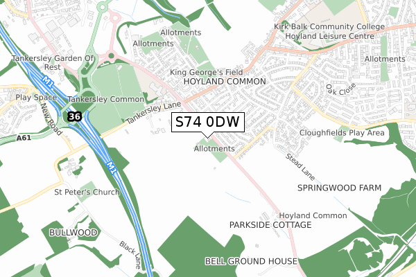 S74 0DW map - small scale - OS Open Zoomstack (Ordnance Survey)