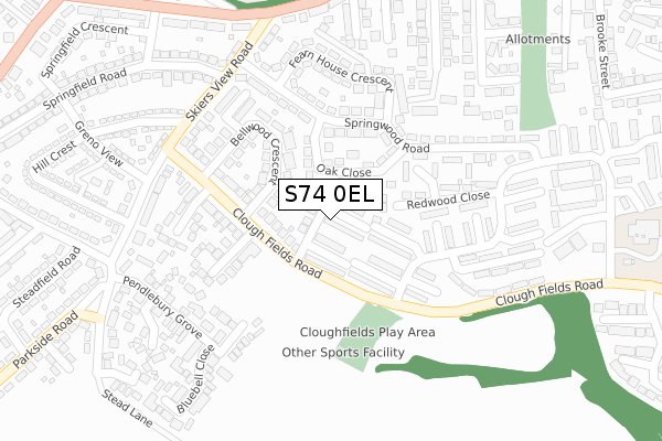 S74 0EL map - large scale - OS Open Zoomstack (Ordnance Survey)