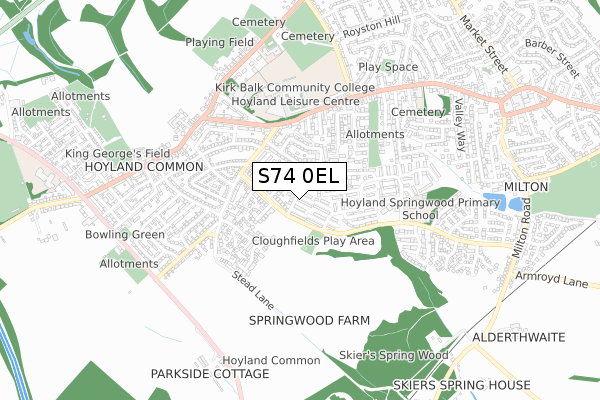 S74 0EL map - small scale - OS Open Zoomstack (Ordnance Survey)