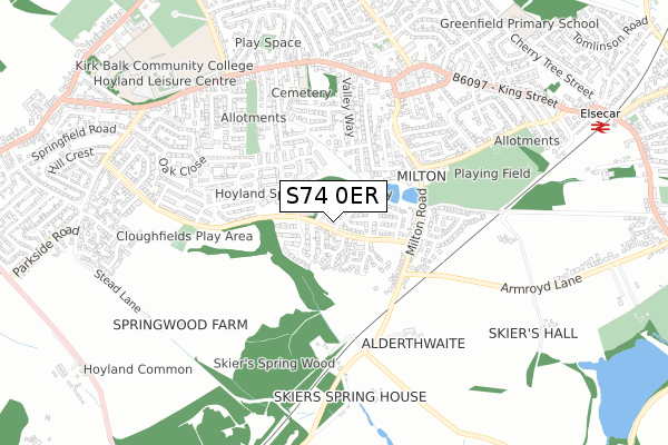 S74 0ER map - small scale - OS Open Zoomstack (Ordnance Survey)