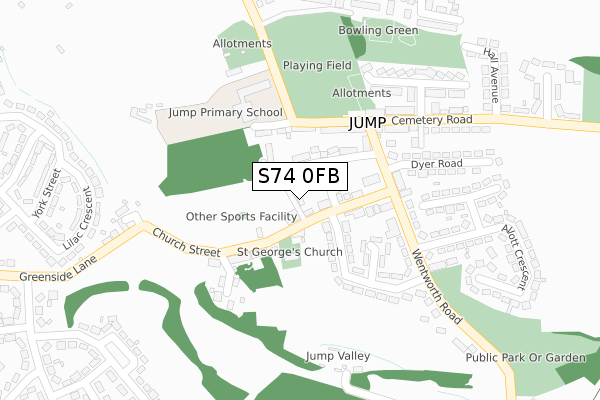 S74 0FB map - large scale - OS Open Zoomstack (Ordnance Survey)