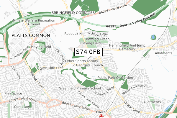 S74 0FB map - small scale - OS Open Zoomstack (Ordnance Survey)