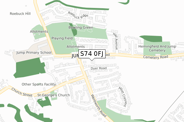 S74 0FJ map - large scale - OS Open Zoomstack (Ordnance Survey)