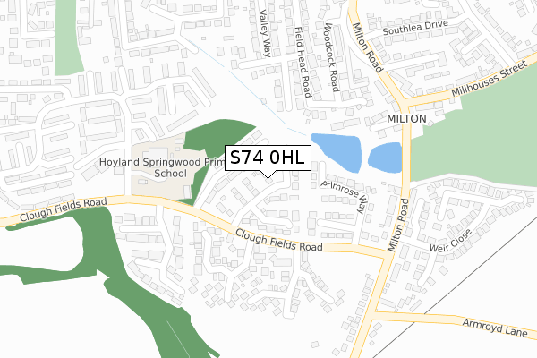 S74 0HL map - large scale - OS Open Zoomstack (Ordnance Survey)