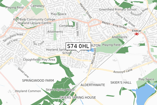 S74 0HL map - small scale - OS Open Zoomstack (Ordnance Survey)