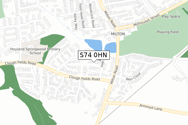 S74 0HN map - large scale - OS Open Zoomstack (Ordnance Survey)