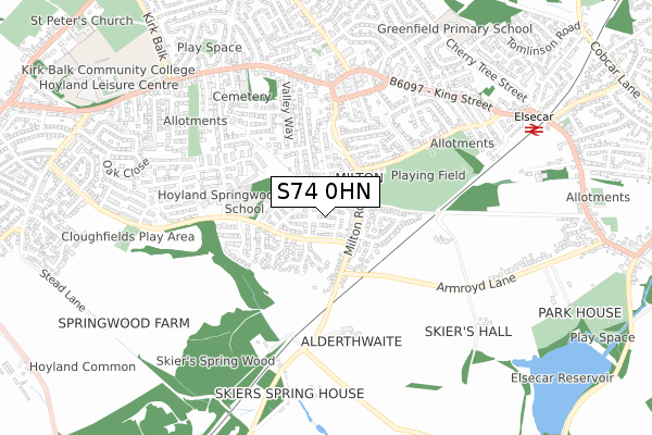 S74 0HN map - small scale - OS Open Zoomstack (Ordnance Survey)