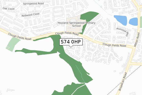 S74 0HP map - large scale - OS Open Zoomstack (Ordnance Survey)