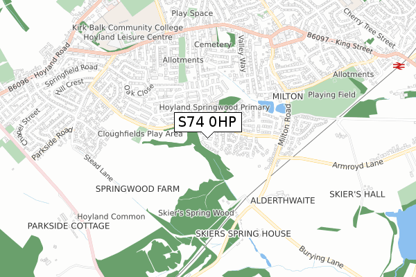 S74 0HP map - small scale - OS Open Zoomstack (Ordnance Survey)