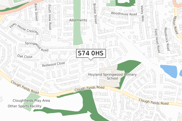 S74 0HS map - large scale - OS Open Zoomstack (Ordnance Survey)