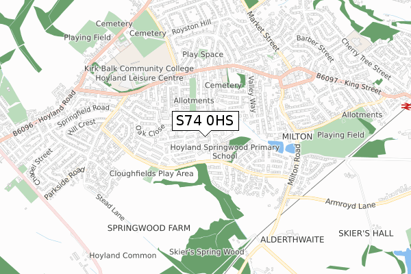 S74 0HS map - small scale - OS Open Zoomstack (Ordnance Survey)