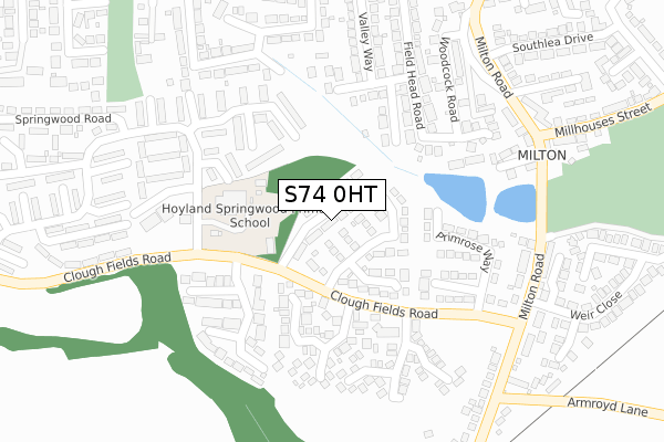 S74 0HT map - large scale - OS Open Zoomstack (Ordnance Survey)