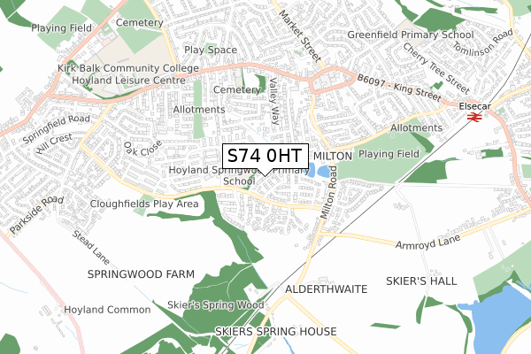 S74 0HT map - small scale - OS Open Zoomstack (Ordnance Survey)