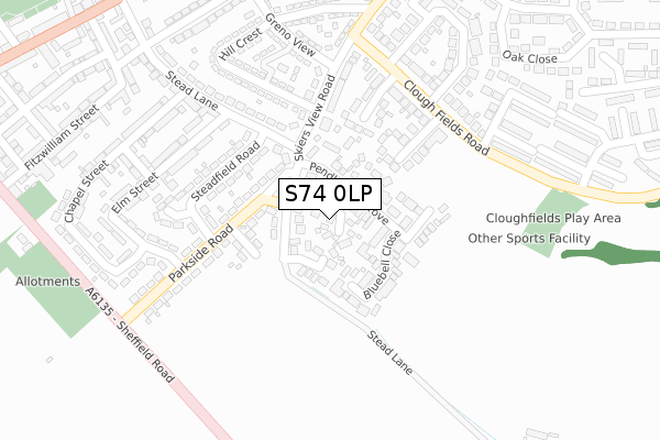 S74 0LP map - large scale - OS Open Zoomstack (Ordnance Survey)