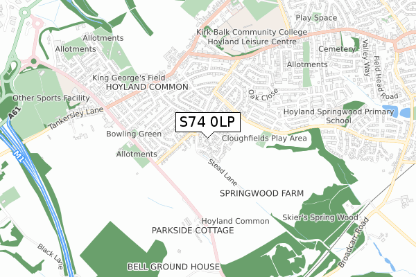 S74 0LP map - small scale - OS Open Zoomstack (Ordnance Survey)