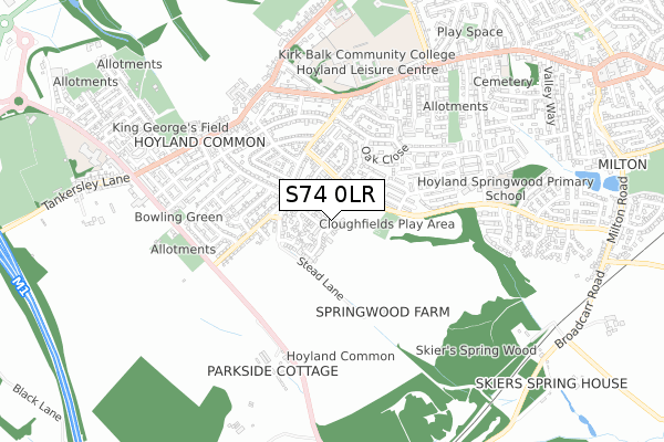 S74 0LR map - small scale - OS Open Zoomstack (Ordnance Survey)