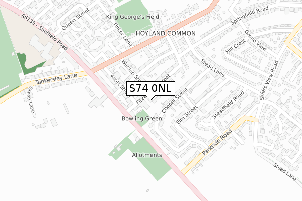 S74 0NL map - large scale - OS Open Zoomstack (Ordnance Survey)