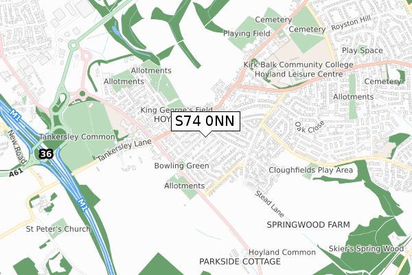 S74 0NN map - small scale - OS Open Zoomstack (Ordnance Survey)