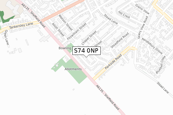 S74 0NP map - large scale - OS Open Zoomstack (Ordnance Survey)