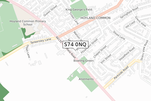 S74 0NQ map - large scale - OS Open Zoomstack (Ordnance Survey)