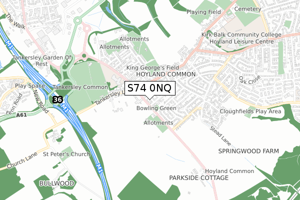 S74 0NQ map - small scale - OS Open Zoomstack (Ordnance Survey)