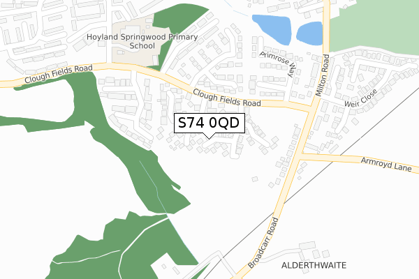 S74 0QD map - large scale - OS Open Zoomstack (Ordnance Survey)