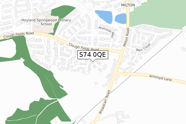 S74 0QE map - large scale - OS Open Zoomstack (Ordnance Survey)