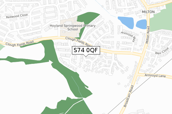 S74 0QF map - large scale - OS Open Zoomstack (Ordnance Survey)