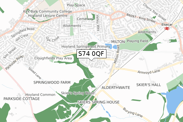 S74 0QF map - small scale - OS Open Zoomstack (Ordnance Survey)