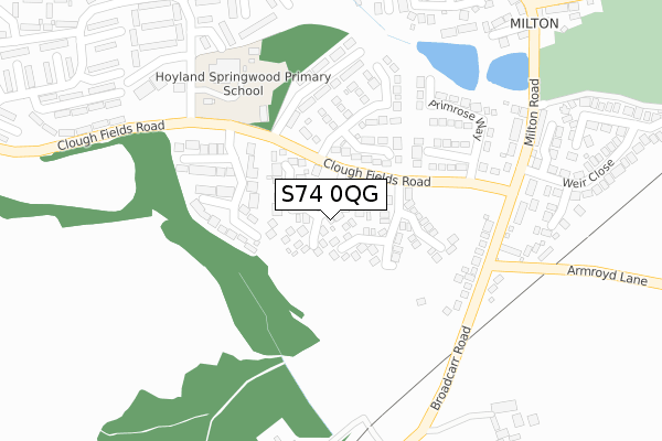 S74 0QG map - large scale - OS Open Zoomstack (Ordnance Survey)