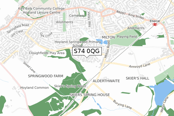 S74 0QG map - small scale - OS Open Zoomstack (Ordnance Survey)