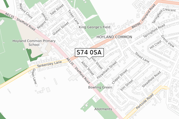 S74 0SA map - large scale - OS Open Zoomstack (Ordnance Survey)