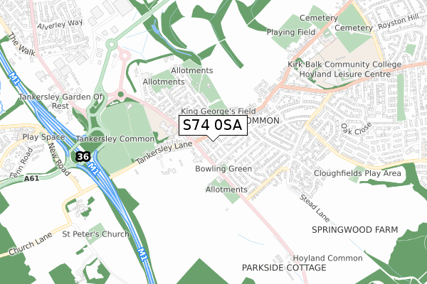 S74 0SA map - small scale - OS Open Zoomstack (Ordnance Survey)