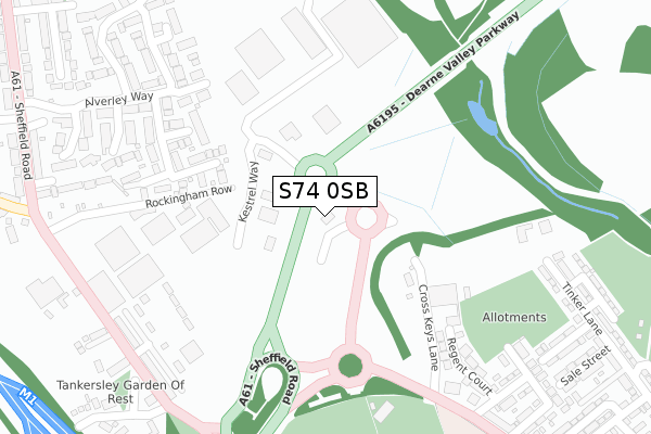 S74 0SB map - large scale - OS Open Zoomstack (Ordnance Survey)