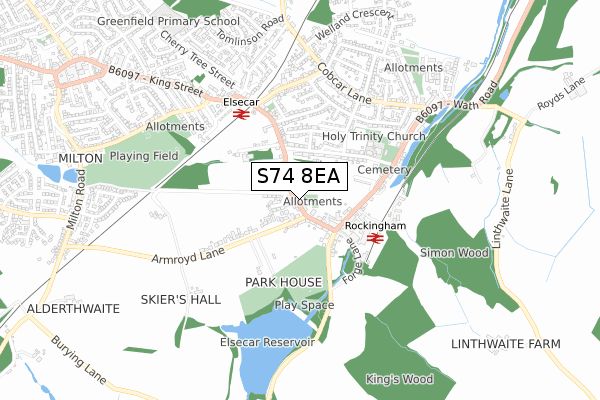 S74 8EA map - small scale - OS Open Zoomstack (Ordnance Survey)